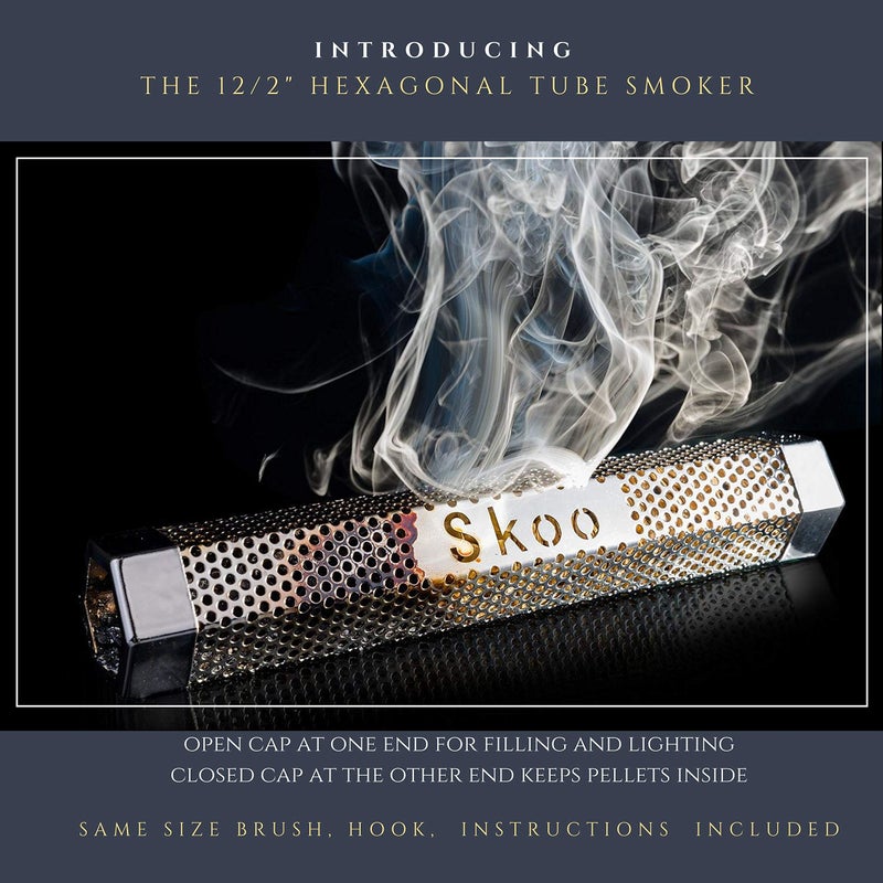 Skoo Pellet Smoker - BBQ Hexagonal Smoking Tube + Brush + Hook + Free EBook + Digital User Guide - 5 Hours of Billowing Smoke - For Electric, Gas, Charcoal Grills or Smokers - Image 2